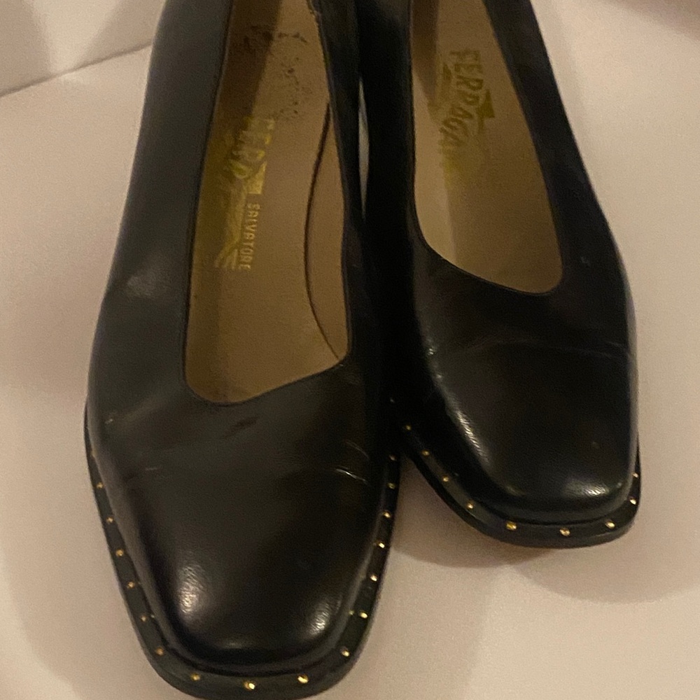Salvatore Ferragamo Black two inch  with stud detailing  size 8